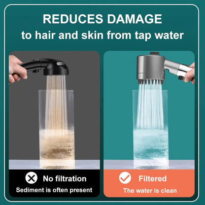 Pomme de douche effet pluie filtrante avec surpresseur et débitmètre d'économie d'eau pour salle de bain
