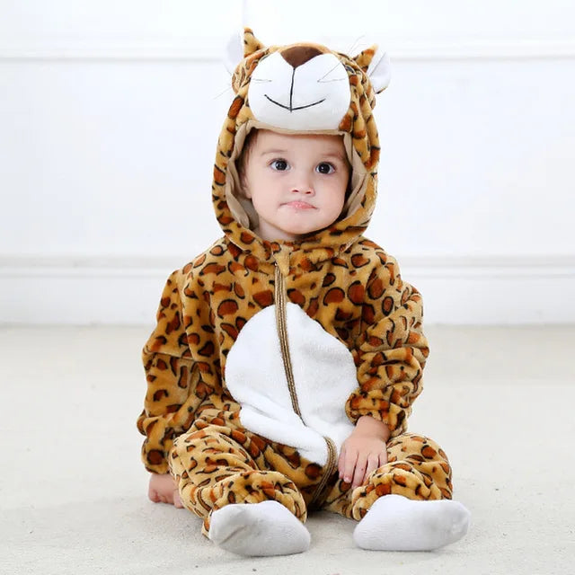 Costume une-pièce doux pour bébé en forme d’animal avec capuche – Tenue en polaire à fermeture éclair intégrale pour nourrissons et tout-petits – Maison, sorties et séances photo
