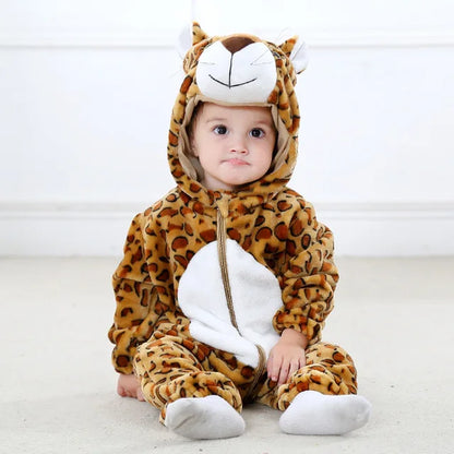 Costume une-pièce doux pour bébé en forme d’animal avec capuche – Tenue en polaire à fermeture éclair intégrale pour nourrissons et tout-petits – Maison, sorties et séances photo