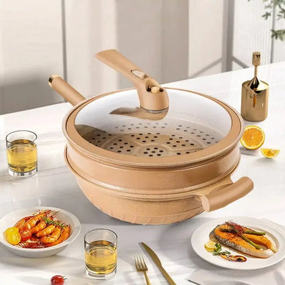 Nonstick Stir-Fry Pan with Steam Insert for Gas & Induction Cooktops – Even-Heat Cooking Wok for Healthy Meals