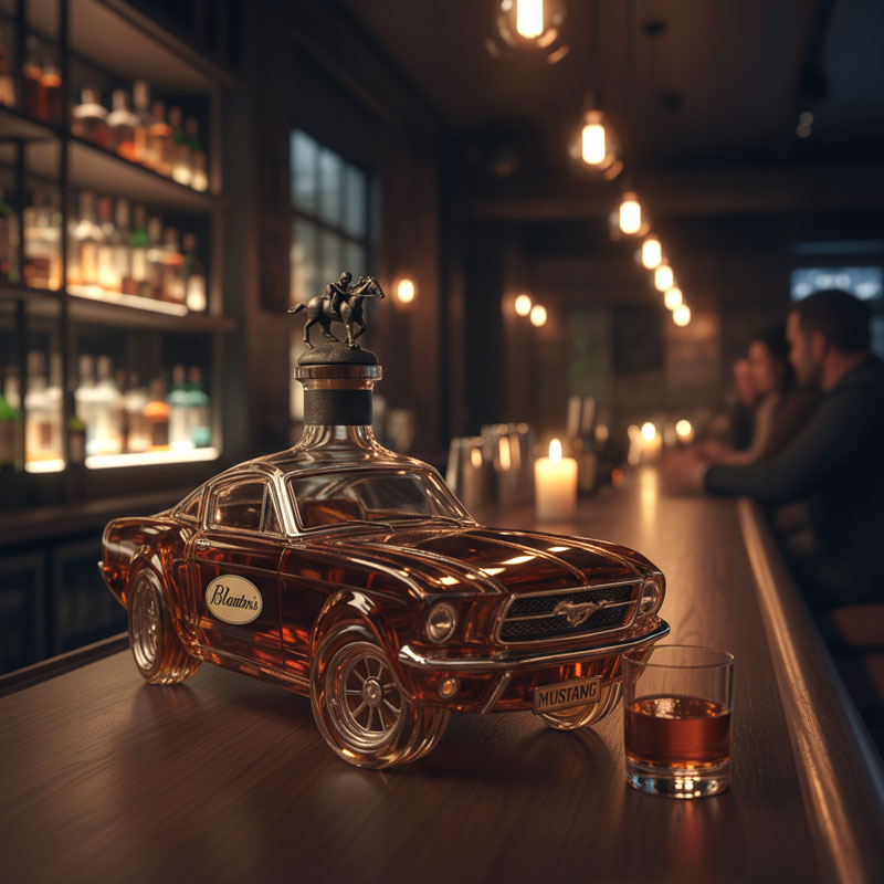 Classic American Muscle Car Glass Liquor Dispenser with Detailed Automotive Silhouette for Home Bar Display