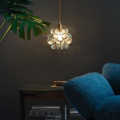 Sculptural Glass Hanging Light 9 Inch Floral Design Warm LED Adjustable Ceiling Fixture for Bedroom Kitchen Dining Nook Modern Botanical Ins