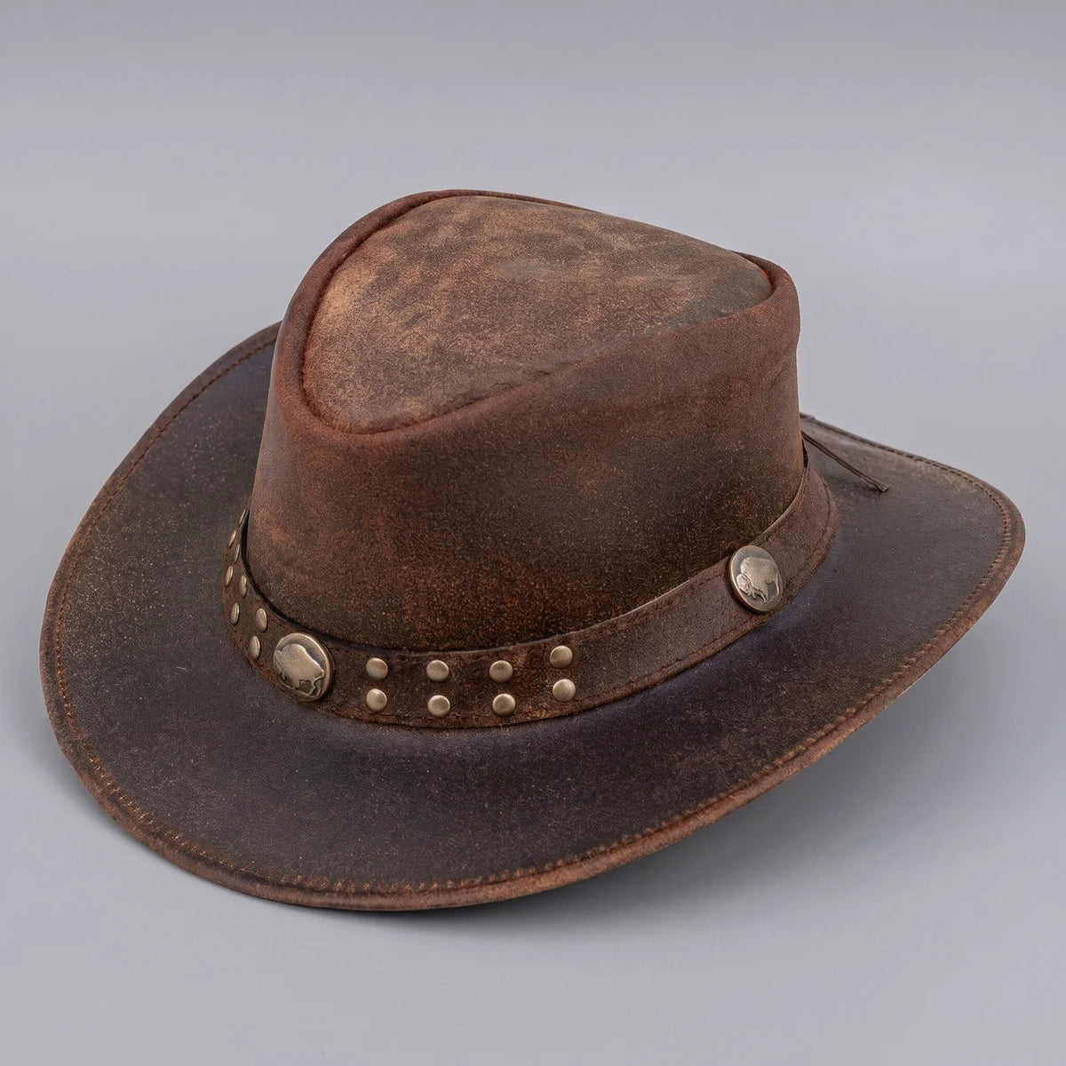 Explorateur en plein air | Chapeau western en cuir à bord modelable | Protection élégante pour les voyages et l'aventure