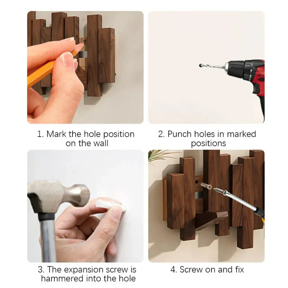 Porte-manteau mural en bois robuste – Rangement moderne pour entrée