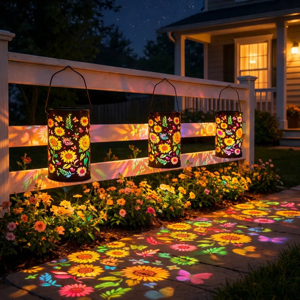 Decorative Solar Lantern with Floral Cutout Design for Patio & Garden Pathway Lighting