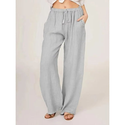Comfortable Women's Wide Leg Cotton Trousers with Pockets - Ortekor