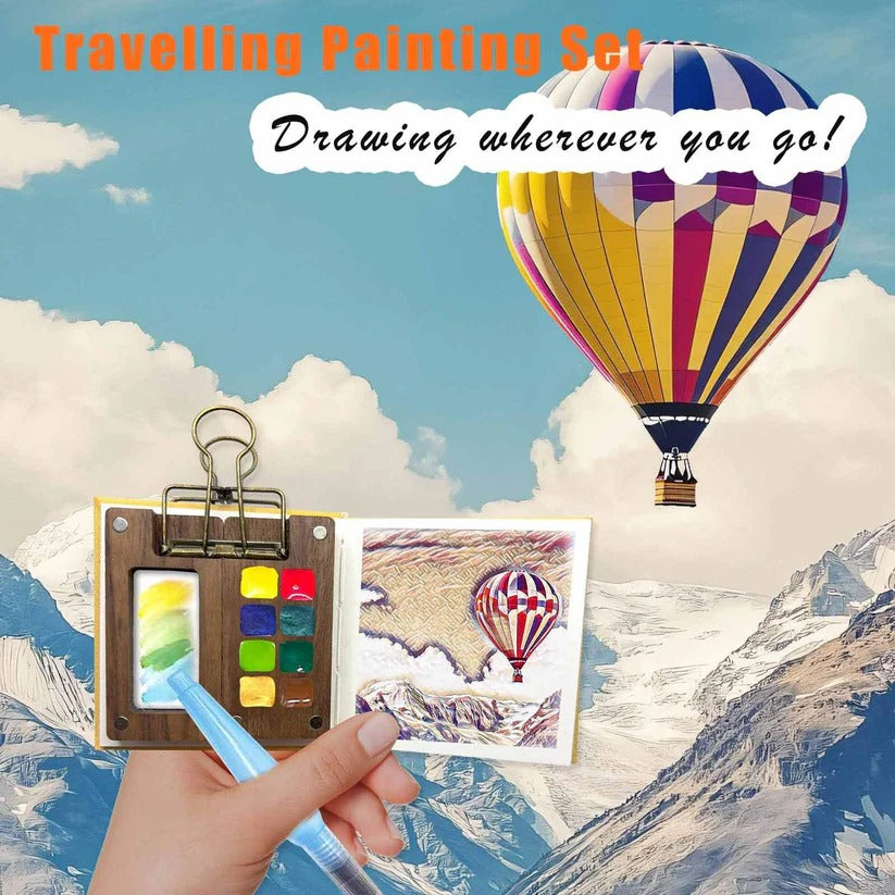 Kit d'aquarelle compact avec pinceaux et bloc