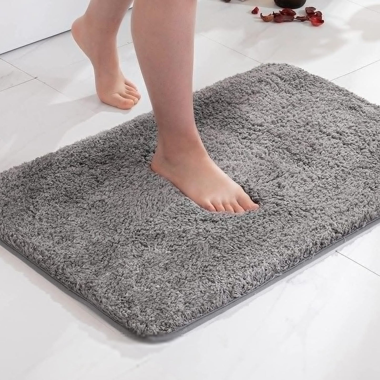 Tapis de bain doux et moelleux à texture fausse fourrure