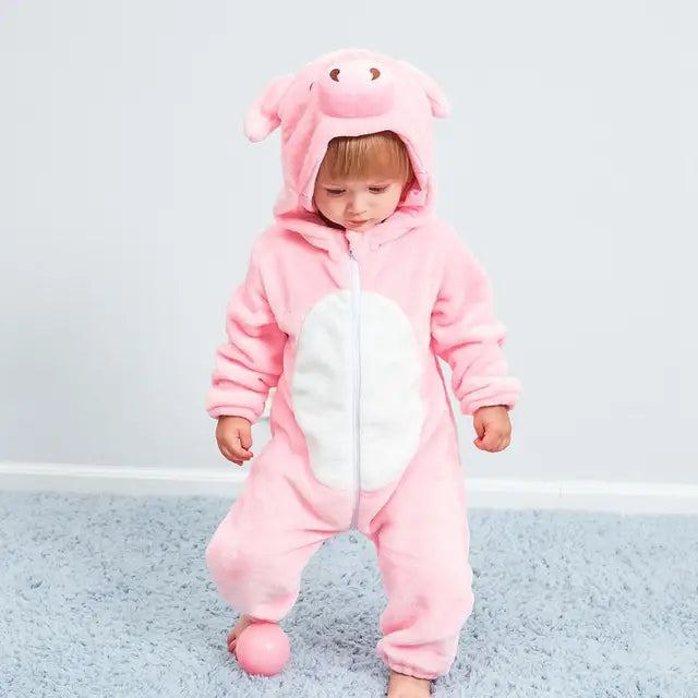 Costume une-pièce doux pour bébé en forme d’animal avec capuche – Tenue en polaire à fermeture éclair intégrale pour nourrissons et tout-petits – Maison, sorties et séances photo