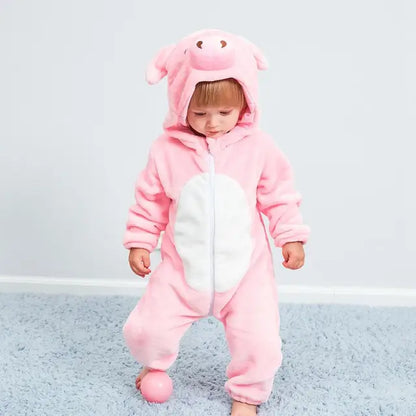 Costume une-pièce doux pour bébé en forme d’animal avec capuche – Tenue en polaire à fermeture éclair intégrale pour nourrissons et tout-petits – Maison, sorties et séances photo