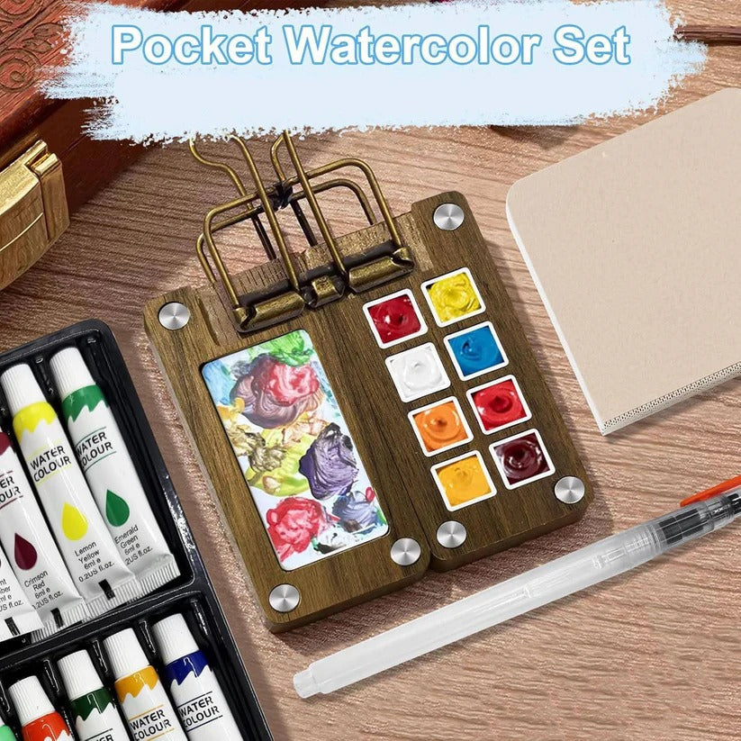 Kit d'aquarelle compact avec pinceaux et bloc