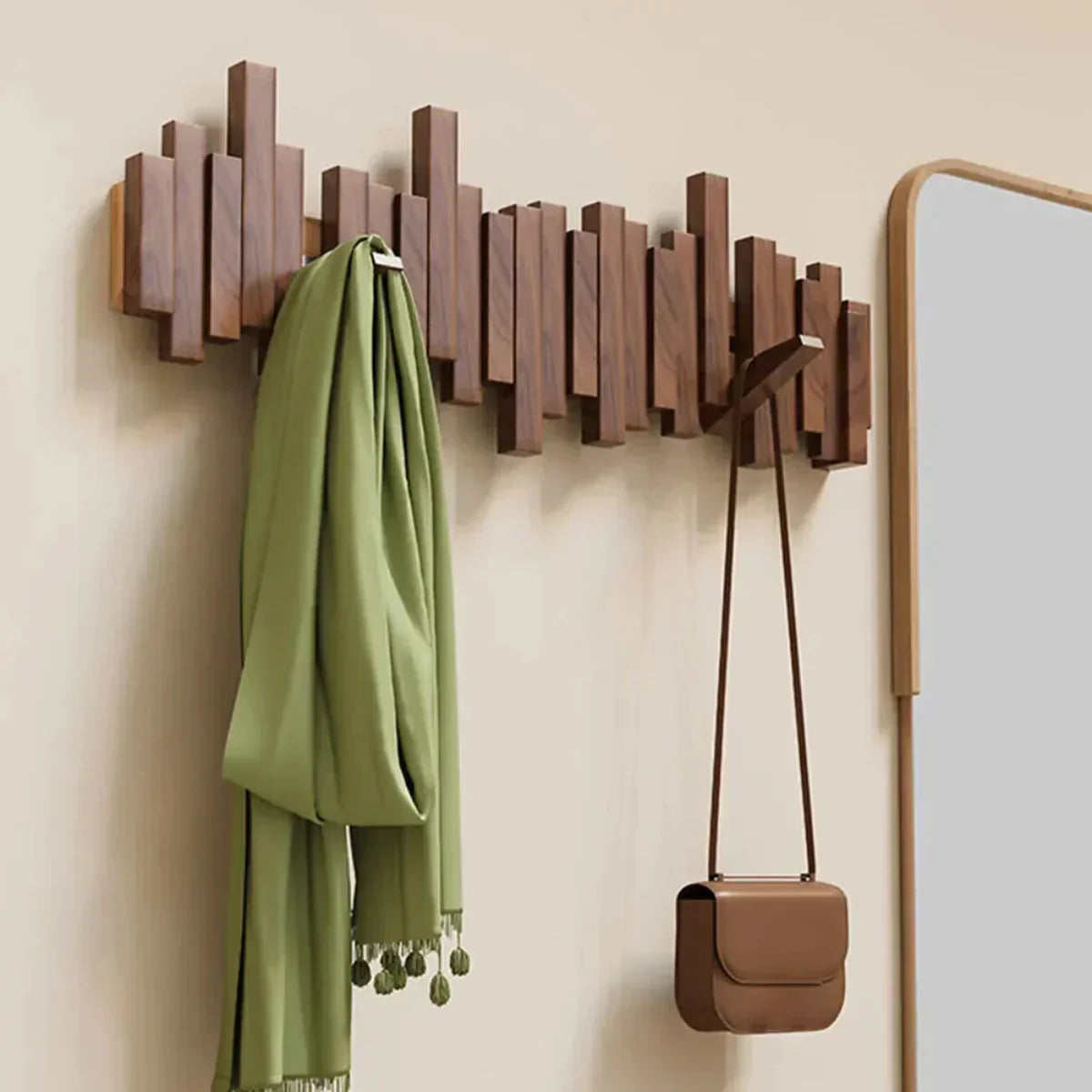 Sturdy Wooden Coat Hook Modern Entryway Storage Rack - Ortekor