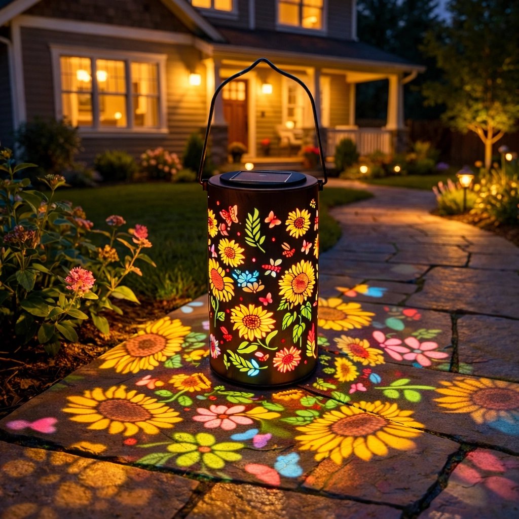 Decorative Solar Lantern with Floral Cutout Design for Patio & Garden Pathway Lighting
