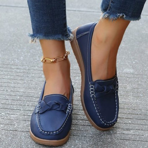 Mocassins à enfiler en cuir pour femmes, chaussures de marche orthopédiques, bout large, soutien de la voûte plantaire, chaussures décontractées pour un confort tout au long de la journée