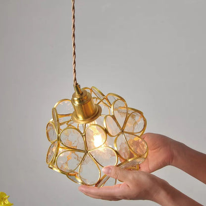 Sculptural Glass Hanging Light 9 Inch Floral Design Warm LED Adjustable Ceiling Fixture for Bedroom Kitchen Dining Nook Modern Botanical Ins