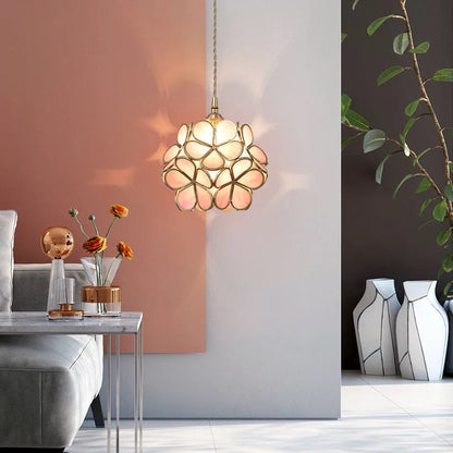Sculptural Glass Hanging Light 9 Inch Floral Design Warm LED Adjustable Ceiling Fixture for Bedroom Kitchen Dining Nook Modern Botanical Ins