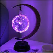 Lampe de table lune en verre avec lueur LED chaleureuse – Lampe d'appoint croissant à piles pour chambre, salon et table de chevet