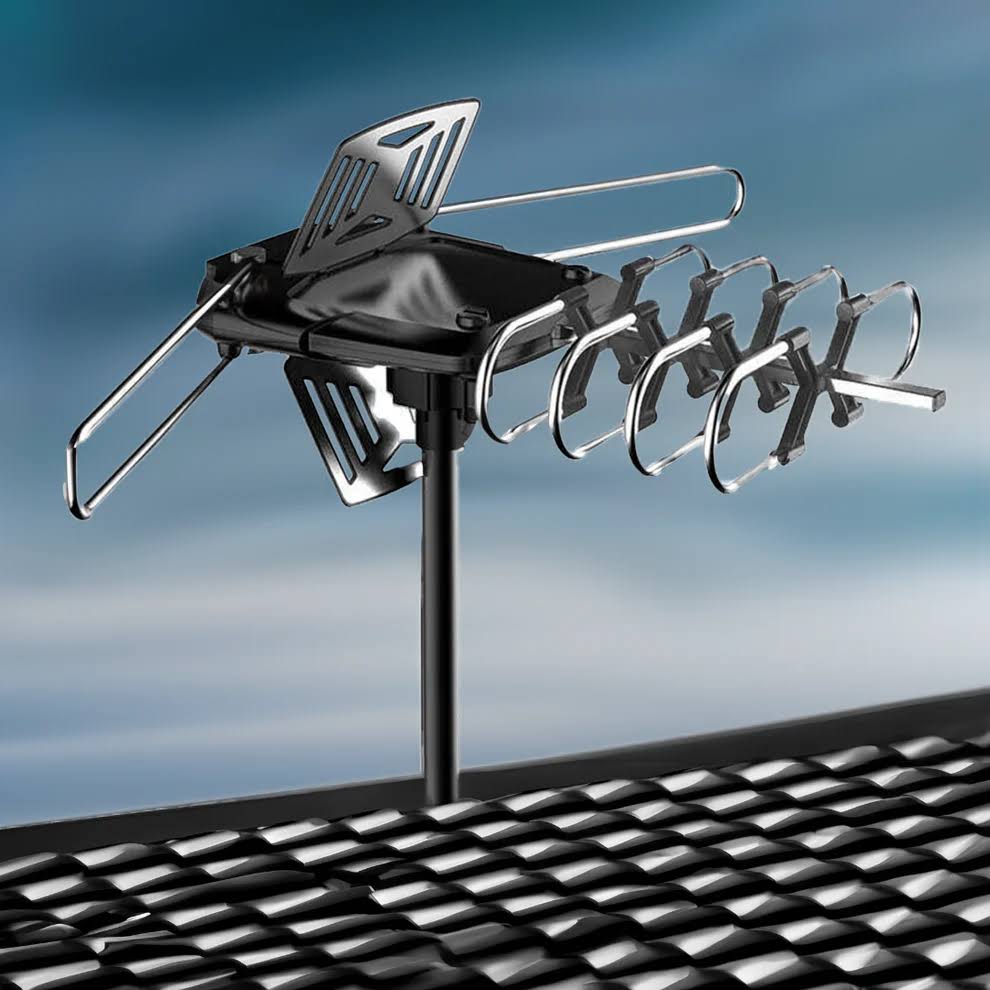 Motorized TV Antenna Outdoor 360° Rotation HD Broadcast Reception Long Range for Digital Channels Rooftop Mount with Remote Control