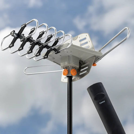 4K Digital TV Antenna for Outdoor Use – Long-Range UHF VHF Signal Reception with 360° Rotation & Remote Control