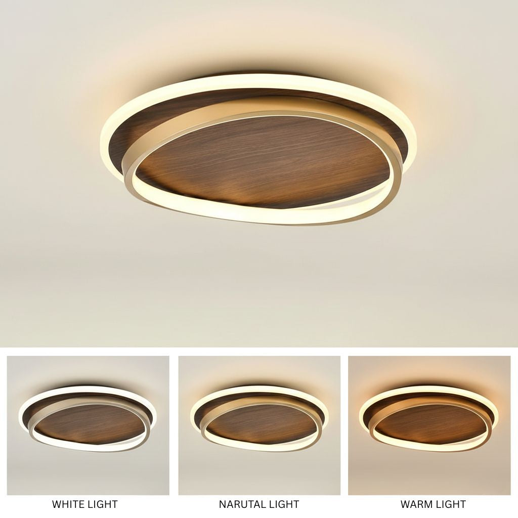 Scandinavian Wood Accent LED Ceiling Light Flush Mount Indoor • Modern Minimalist Design for Bedroom Living Room • Integrated High Lumen