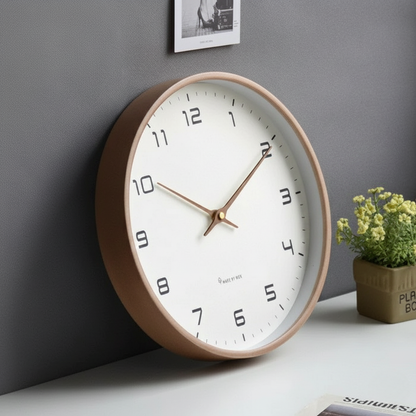 Silent Wooden Wall Clock with Scandinavian Design for Living Room & Bedroom Decor | Modern Minimalist Round Wood Face 12-Inch Quiet
