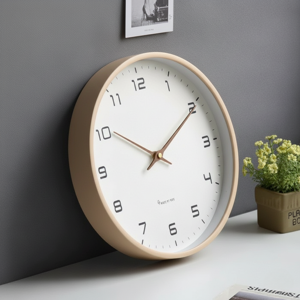 Silent Wooden Wall Clock with Scandinavian Design for Living Room & Bedroom Decor | Modern Minimalist Round Wood Face 12-Inch Quiet
