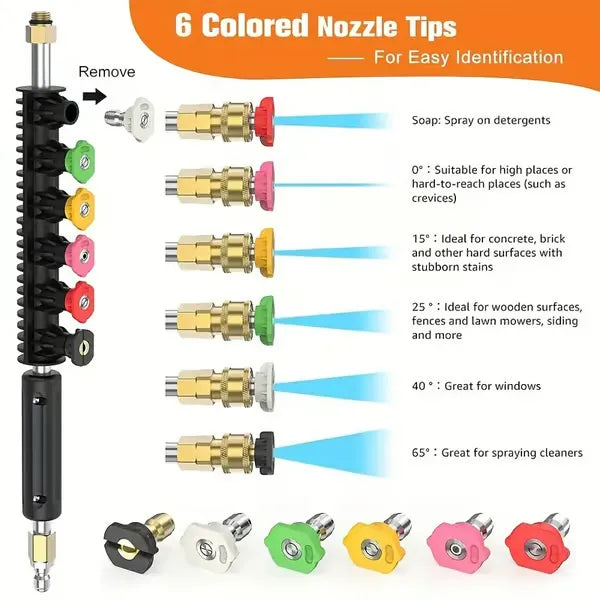 Telescoping Pressure Washer Extension Wand 24 ft Reach Brass & Stainless Steel 4000 PSI 284°F 0-40° Nozzles for Gutter Cleaning Roof