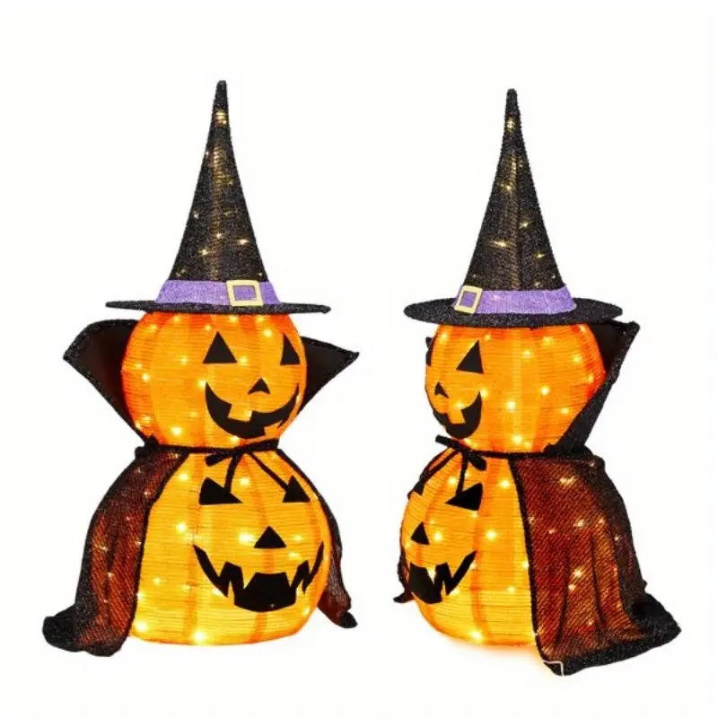 Citrouilles d'Halloween 90 cm, lot de 2, décorations de citrouilles lumineuses avec chapeau et cape, citrouilles géantes pliables pour décoration d'Halloween en extérieur