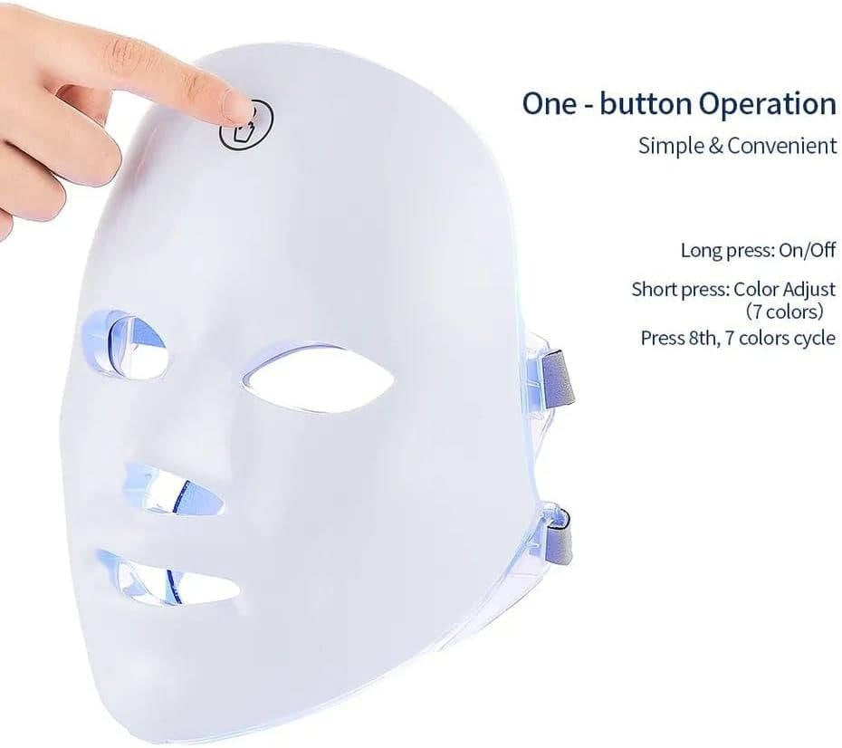 Masque Facial LED Rechargeable 7 Couleurs avec Sangles Réglables