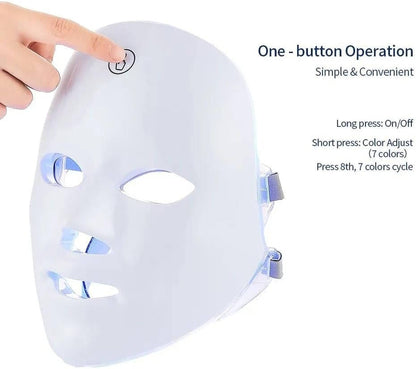 Masque Facial LED Rechargeable 7 Couleurs avec Sangles Réglables