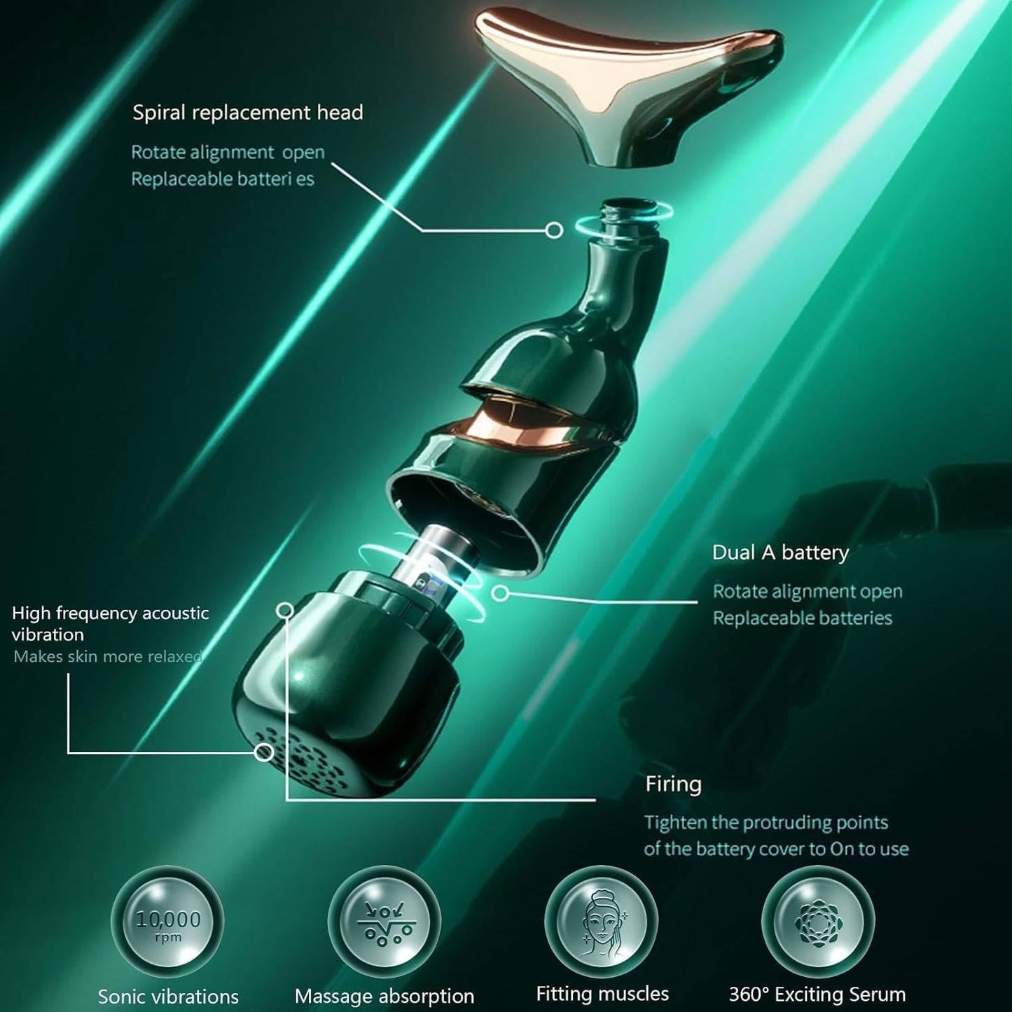 Masseur Facial Portable avec 3 Embouts Amovibles pour la Beauté