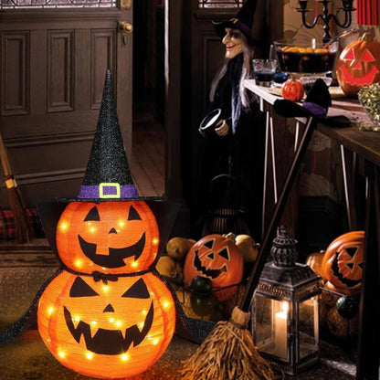 Citrouilles d'Halloween 90 cm, lot de 2, décorations de citrouilles lumineuses avec chapeau et cape, citrouilles géantes pliables pour décoration d'Halloween en extérieur