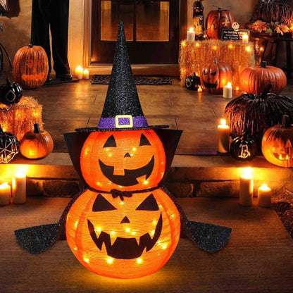 Citrouilles d'Halloween 90 cm, lot de 2, décorations de citrouilles lumineuses avec chapeau et cape, citrouilles géantes pliables pour décoration d'Halloween en extérieur