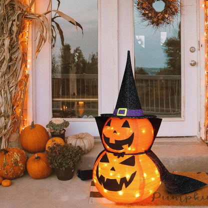 Citrouilles d'Halloween 90 cm, lot de 2, décorations de citrouilles lumineuses avec chapeau et cape, citrouilles géantes pliables pour décoration d'Halloween en extérieur