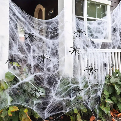 Spider Webs with Spiders 200 sq ft, Giant Spider Web Halloween Door Decoration, Halloween Party Decor with Fake Spiders