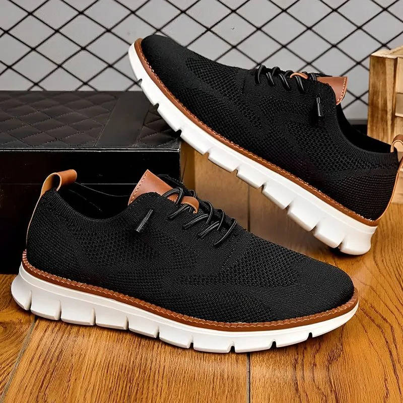 Chaussures habillées à enfiler respirantes pour hommes – Oxford en maille légère avec bout large rembourré pour le travail, le bureau, le quotidien et le confort