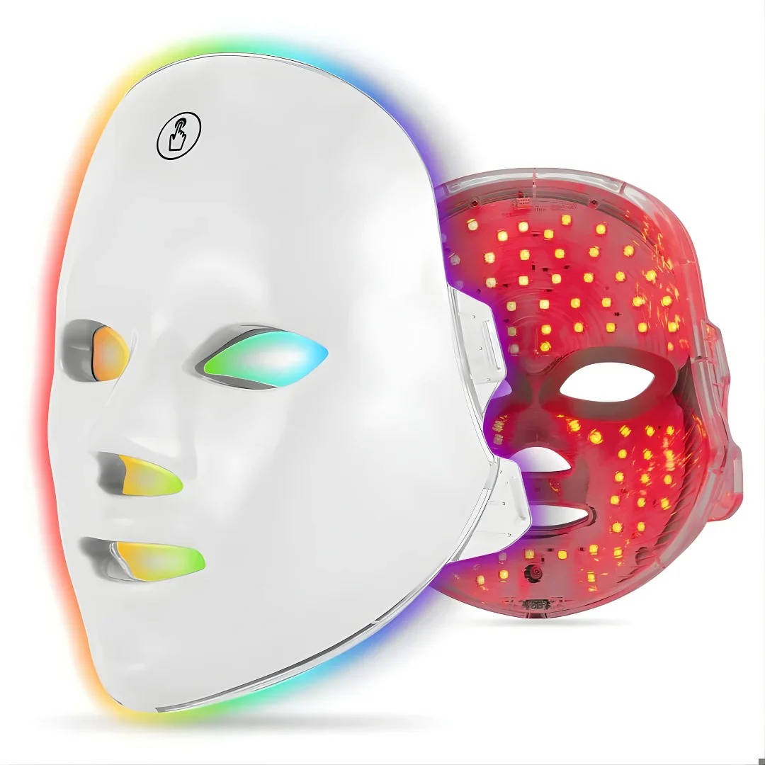 Masque Facial LED Rechargeable 7 Couleurs avec Sangles Réglables