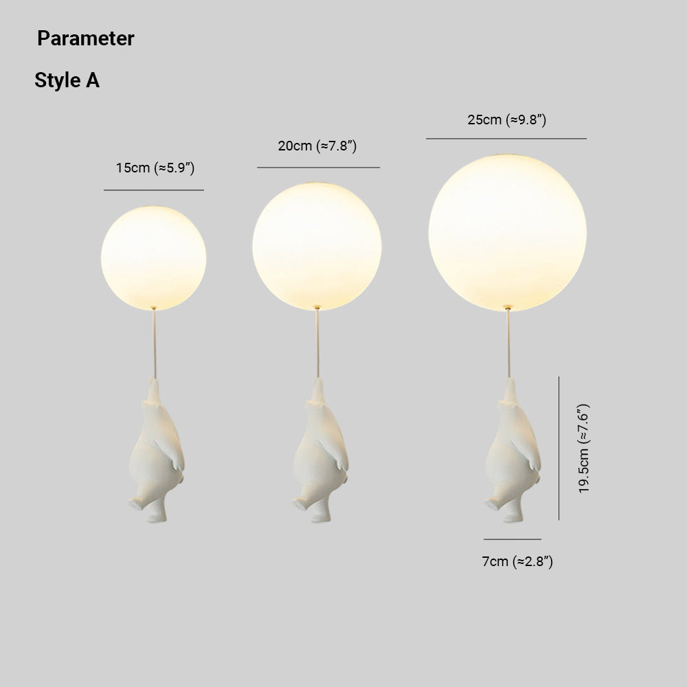 Kids Bedroom Light Fixture Bear & Balloon Flush Mount Nursery Lamp White Acrylic Playroom Overhead Lighting 5W LED For Small Rooms Indoor Ch