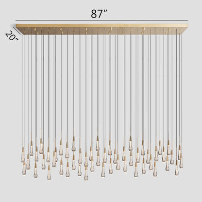 Cascading Raindrop Linear LED Chandelier – Textured Glass Orbs, Adjustable Height, Vaulted Ceiling Ready – 37 to 120 Inch Options for