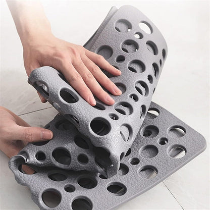 Non-Slip Bath Mat with Drainage Holes Gray 24x16 Inch PVC Quick-Dry Bathroom Safety Floor Liner for Shower Tub Wet Areas Home Spa Senior Acc