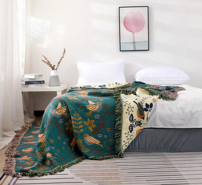 Couverture jeté Rivelle - 100 % coton, design nordique réversible
