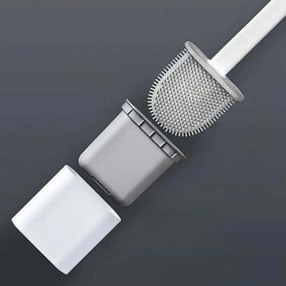 Wall-Mount Silicone Toilet Brush Set White Quick-Dry Flexible Head Hygienic Bathroom Cleaner Compact Space-Saver for Guest Bath En-Suite Mod