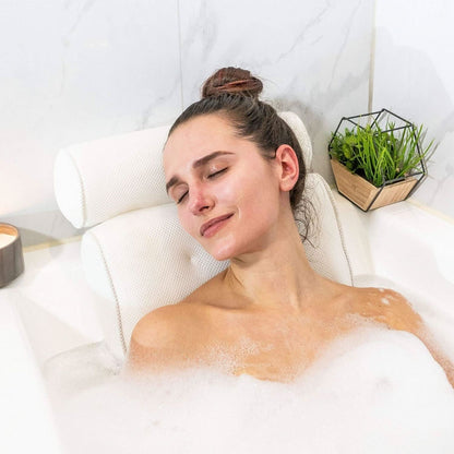 Tub Headrest Cushion with Contoured Neck Support – Breathable Air Mesh Design for Relaxing Soaks in Standard Bathtubs – White
