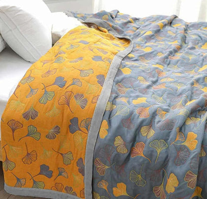 Couverture Glimmer - Coton réversible, motif feuilles de ginkgo