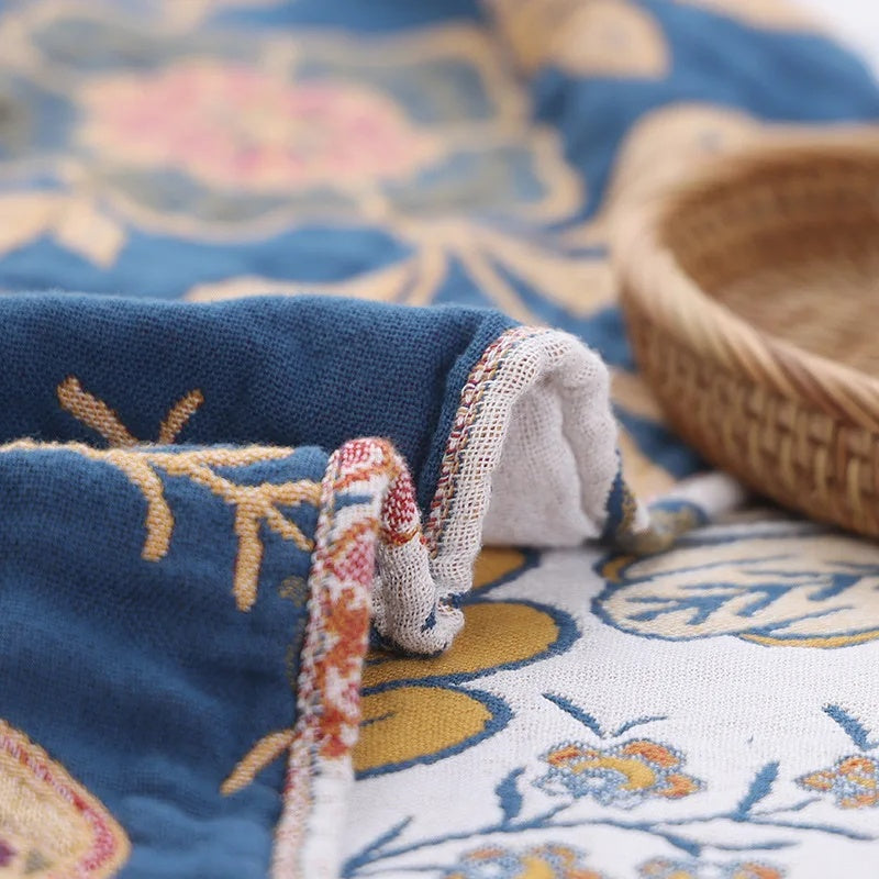 100% Cotton Jacquard Throw Blanket with Tassels – Reversible Floral Decorative Sofa Cover for All Seasons, Lightweight Woven Couch Throw