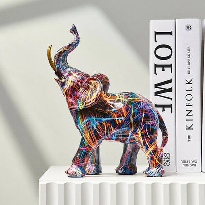 Street Art Elephant Sculpture Resin Figurine Colorful Graffiti Style Decor for Living Room Bedroom Office Desktop Shelf Mantel