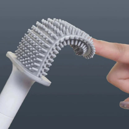 Wall-Mount Silicone Toilet Brush Set White Quick-Dry Flexible Head Hygienic Bathroom Cleaner Compact Space-Saver for Guest Bath En-Suite Mod
