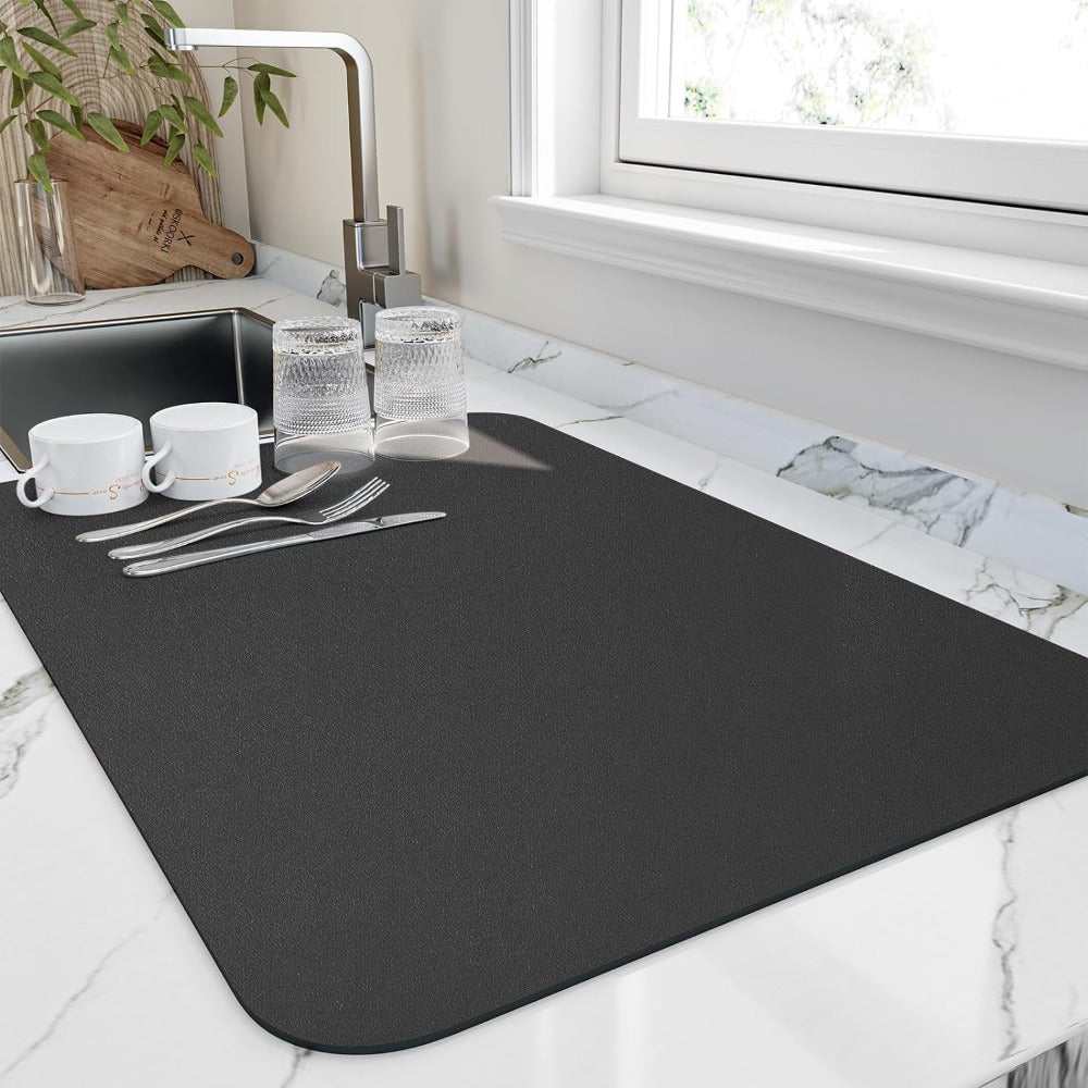 Diatomaceous Earth Dish Drying Mat for Kitchen Counter Space | Fast Absorbing Countertop Drainer Pad | Replacement for Dish Racks & Towels