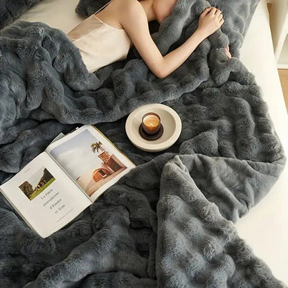 Cozy Haven | Couverture en fausse fourrure ultra-douce avec doublure confort | Plaid toutes saisons pour la détente
