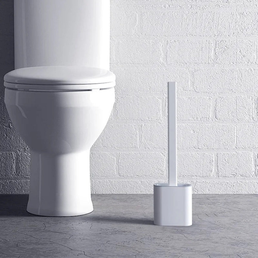 Flexible Silicone Toilet Brush with Holder and Wall Mount for Modern Bathrooms